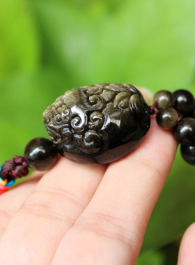 天然金曜石貔貅吊坠皮休坠子