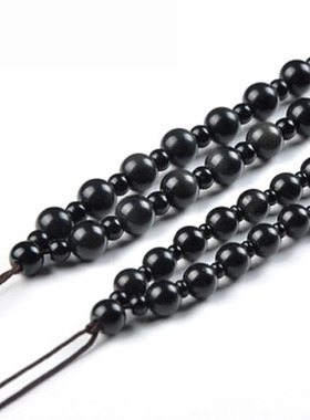 天然黑玛瑙珠链挂绳黄金貔貅项链