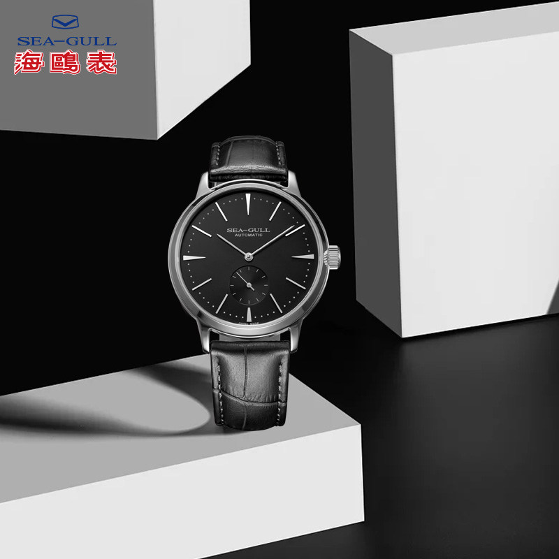 海鸥自动男小三针皮带时尚防水表 海鸥表赢时国产腕表
