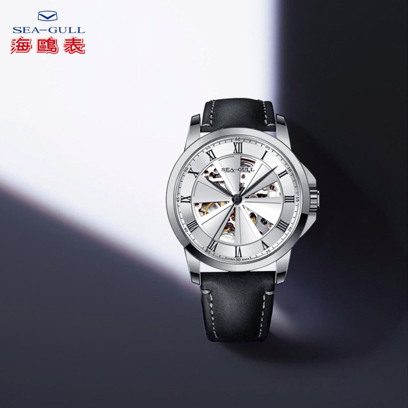 海鸥男士镂空自动休闲皮带男锋芒 海鸥表赢时国产腕表