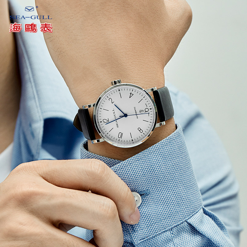 Seagull海鸥手表男士超薄自动机械表情侣表包豪斯风6091