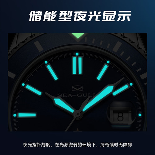 海鸥手表海洋系列经典深度潜水自动机械表防水钢带男士腕表1523 - 图2