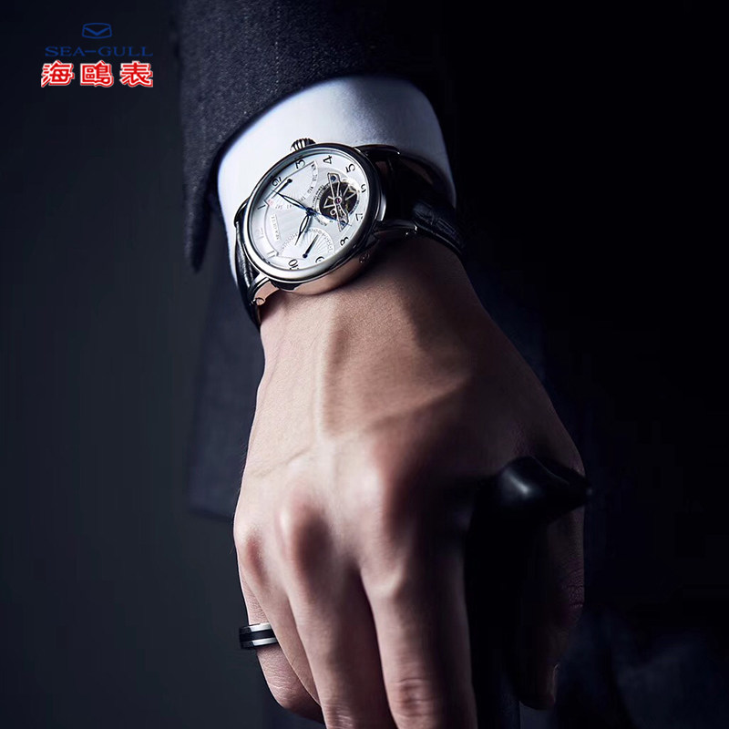 seagull男休闲日历皮带自动机械表 海鸥表赢时国产腕表
