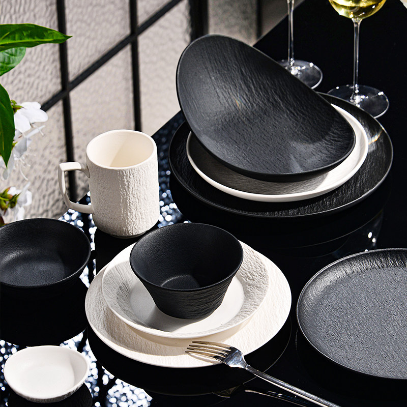 隆达骨瓷餐具汤碗家用2025新款个人专用精致碗家用高颜值墨砂素雪,淘宝优惠券,粉丝福利购,淘宝优惠卷