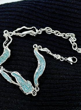 韩版风ins潮设计浅蓝色手链女小