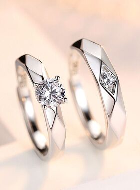 合金六爪仿真钻戒女简约时尚情侣