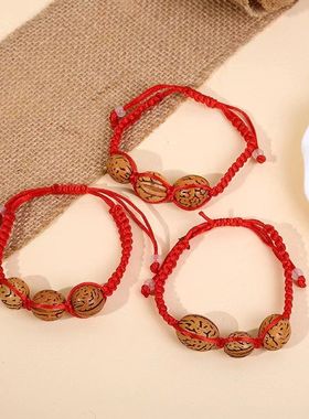 批发手工编织桃核桃蓝手链脚链