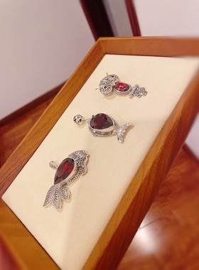 泰国进口天然碧玺吊坠上岸鱼猫头鹰石榴石毛衣坠925纯银手工素银