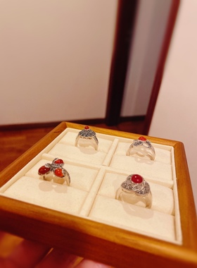 泰银红玛瑙戒指925纯银马赛克钨钢钻复古戒指妈妈礼物稳重百搭