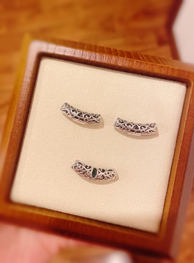 泰银弯管石榴石绿玛瑙双面弯管锁骨链925纯银复古镂空雕刻吊坠