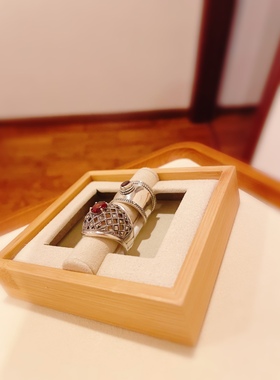 尼泊尔天然石榴石戒指手工素银宽面霸气可刻字马赛克富贵食指戒