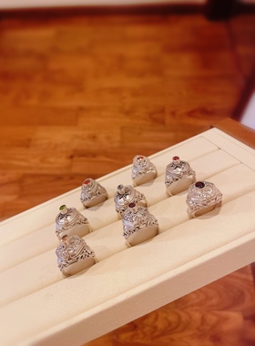 尼泊尔嘎乌盒戒指925纯银复古天然石榴石橄榄石托帕黄水晶放香料