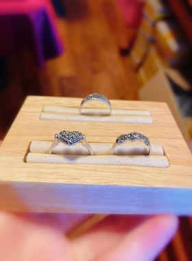 泰银戒指925纯银钨钢钻马赛克戒指四叶草尾戒关节戒爱心双鱼戒指