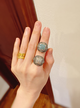 泰国进口超级重工通体纯银925闪亮锆钻宽版食指戒礼物泰银戒指