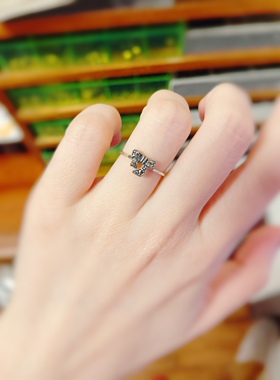 引流量泰银小戒指925纯银钨钢钻黑曜石石榴石四叶草戒指蝴蝶结花