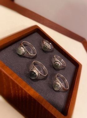尼泊尔进口天然葡萄石戒指925纯银葡萄石高级绿小巧日常通勤礼物