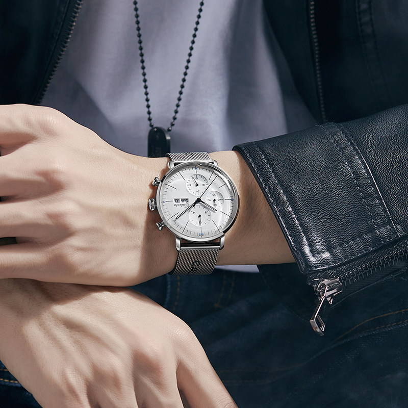 卡罗莱全自动钢带皮带时尚机械表 caluola贝安加国产腕表