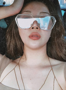 明星网红同款双梁太阳镜男朋克潮流墨镜大框太阳镜女显瘦个性眼镜