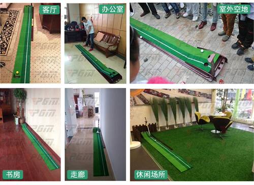 室内家庭练球道高尔夫练习套装 实木推杆练习器 迷你办公室练习毯 - 图0