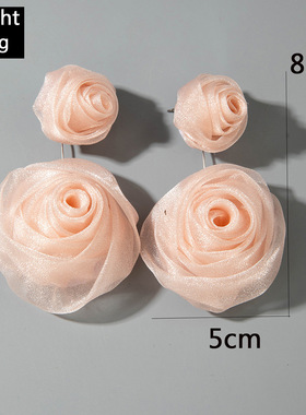 欧美跨境饰品 韩系甜美清新布艺彩色系立体含苞玫瑰花朵耳环耳饰