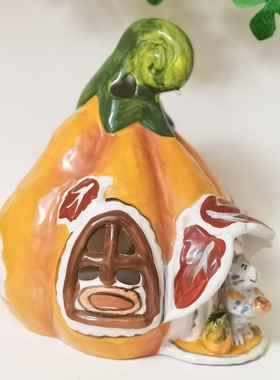 手绘陶瓷烛台南瓜猫摆件金丝熊仓鼠窝家居装饰摆件布鲁瓷微瑕