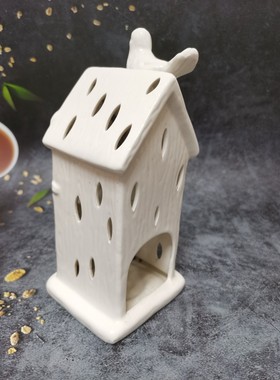 浮雕陶瓷立体花朵小鸟房子烛台摆件装饰捡漏出口单简约北欧风