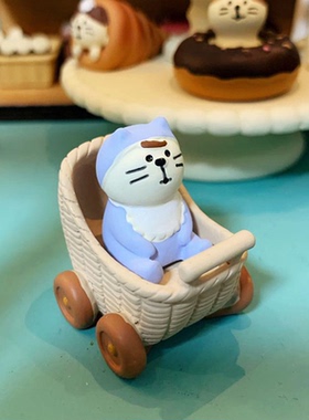 日式decole迷你猫咪婴儿车小摆件
