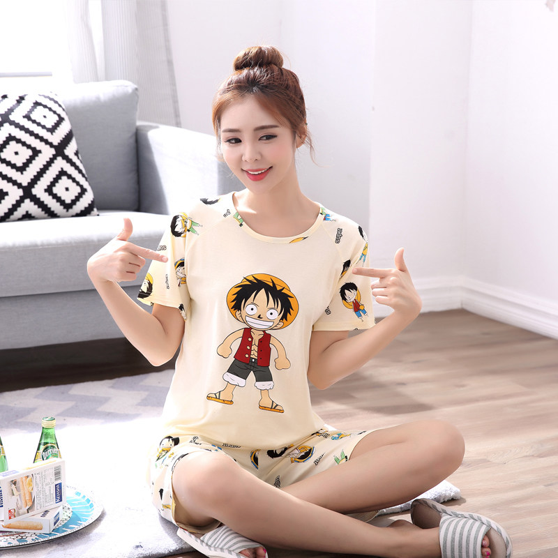 女士短袖纯棉青少年初中学生睡衣 亦菲苔睡衣/家居服套装