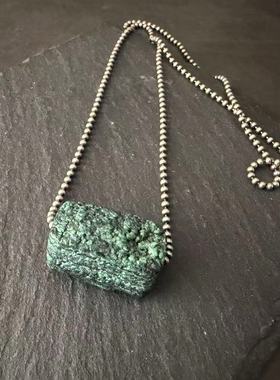 月末魔羯。原创。|饼干| 现代天然绿松石桶珠。925银链。项链