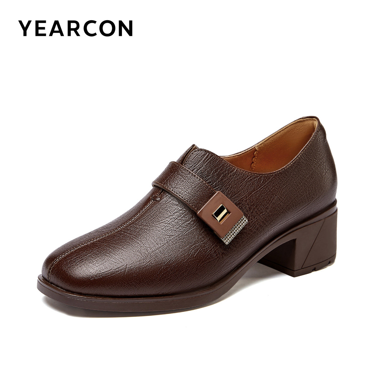 意尔康女鞋春秋季真皮粗跟小皮鞋复古方头气质职业通勤单鞋乐福鞋,淘宝优惠券,粉丝福利购,淘宝优惠卷