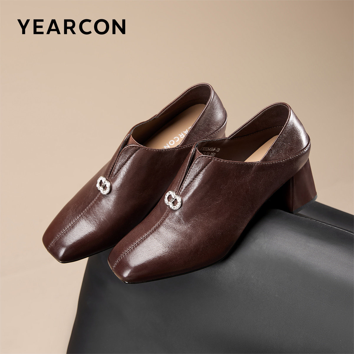 意尔康女鞋2025秋季粗跟方头皮鞋高跟深口单鞋羊皮通勤气质配裙子,淘宝优惠券,粉丝福利购,淘宝优惠卷