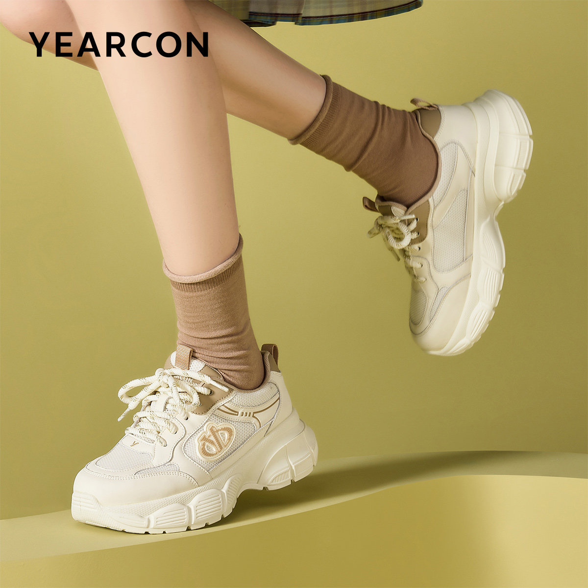 意尔康女鞋2025秋季新款松糕厚底老爹鞋软底运动休闲单鞋小个子,淘宝优惠券,粉丝福利购,淘宝优惠卷