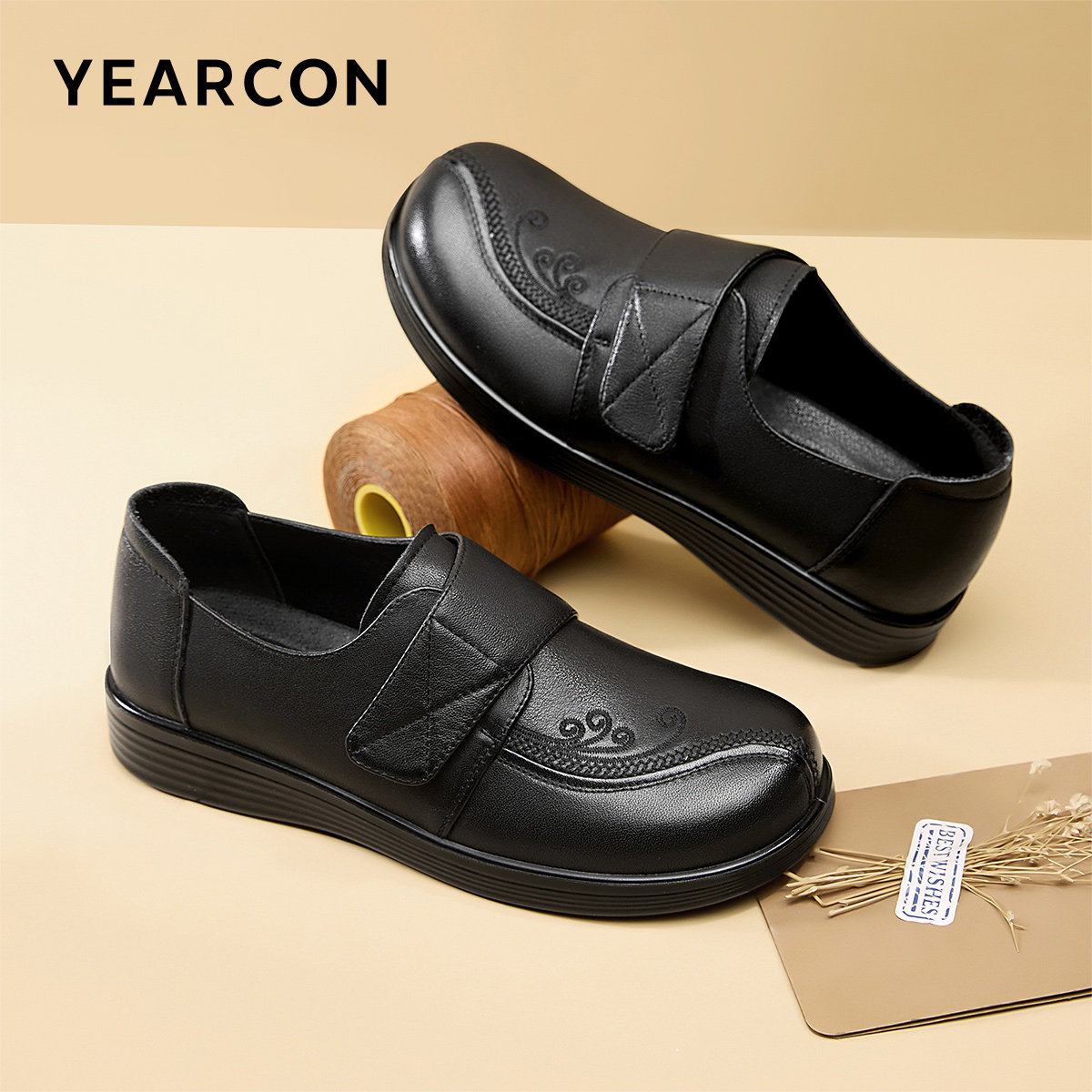 意尔康女鞋春秋季深口真皮妈妈单鞋中老年皮鞋平底舒适软底母亲,淘宝优惠券,粉丝福利购,淘宝优惠卷