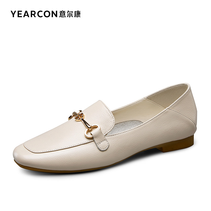 意尔康春秋季小皮鞋真皮平底妈妈鞋 意尔康皮鞋单鞋