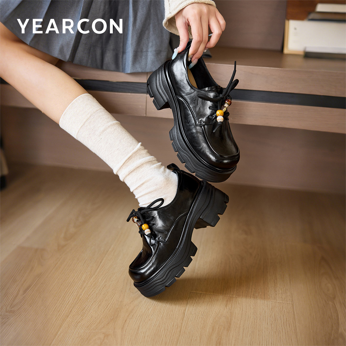 意尔康女鞋2026春季乐福鞋女士厚底英伦学院风小皮鞋配裙子单鞋,淘宝优惠券,粉丝福利购,淘宝优惠卷