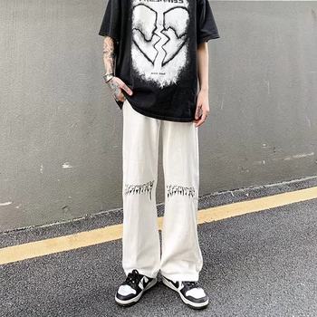 Mommy Chicken Mom in hip-hop high street retro letter print washed casual jeans loose straight pants for men and women