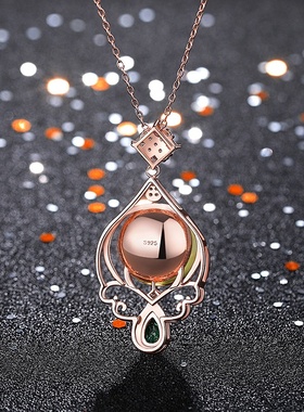 艾尔缘自主设计中国风古典旗袍琥珀挂坠镶嵌二代蓝珀蜜蜡项链女