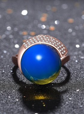 国潮新品配饰ins风墨西哥蓝珀3A净水合成蓝珀指环琥珀蜜蜡戒指女