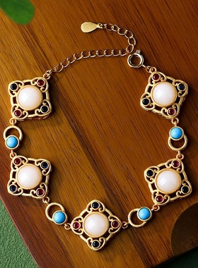 小红书博主推荐中国风多宝仿和田玉松石手链五感花手串手链