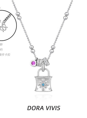 小红书刚爆轻奢感拉丝花锁时尚项链百搭小众中古精工锁骨链