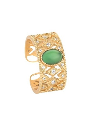 中国风典雅古法金指环宫廷风设计镶嵌玉髓戒指汉服旗袍搭配手饰品