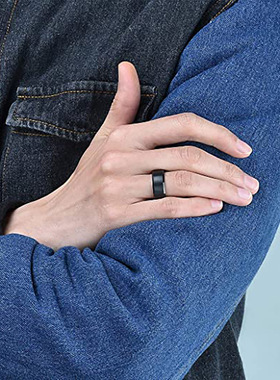 跨境亚马逊欧美热卖新款8MM黑色磨砂拉丝简约百搭不锈钢戒指指环