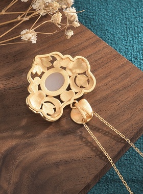 中国风古装旗袍配饰珐琅彩绘工艺镶嵌仿和田玉荷叶莲花复古项链女