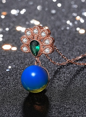 网红项饰珠宝多米尼二代合成蓝珀蜜蜡孔雀屏吊坠锁骨项链