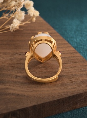 2021夏季新品中国风古装汉服气质女生搭配手饰仿和田玉南红戒指女