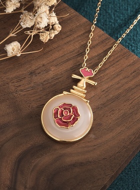 中国风复古宫廷设计铜镀金白玉琵琶珐琅项链女汉服旗袍搭配玉挂件