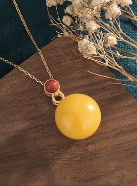 网红带货中国风玉石挂件古装汉服女生琥珀蜜蜡吊坠项链