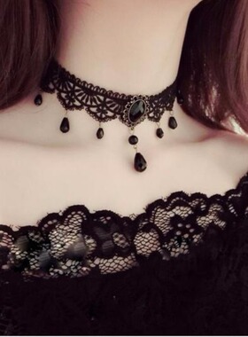 跨境配饰女颈带宫廷哥特式辣妹颈链蕾丝项链choker锁骨链项圈复古