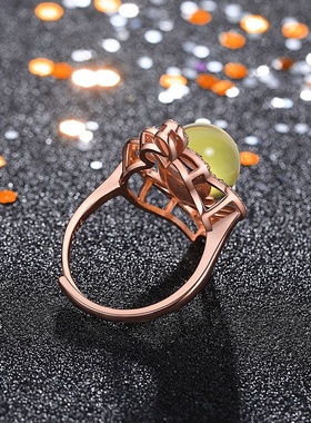 2021国潮新品配饰网红直播供货镂空设计满钻合成蓝珀琥珀戒指女