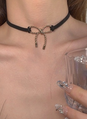 黑色蝴蝶结choker~暗黑风辣妹甜酷项圈项链锁骨链小众设计感颈链